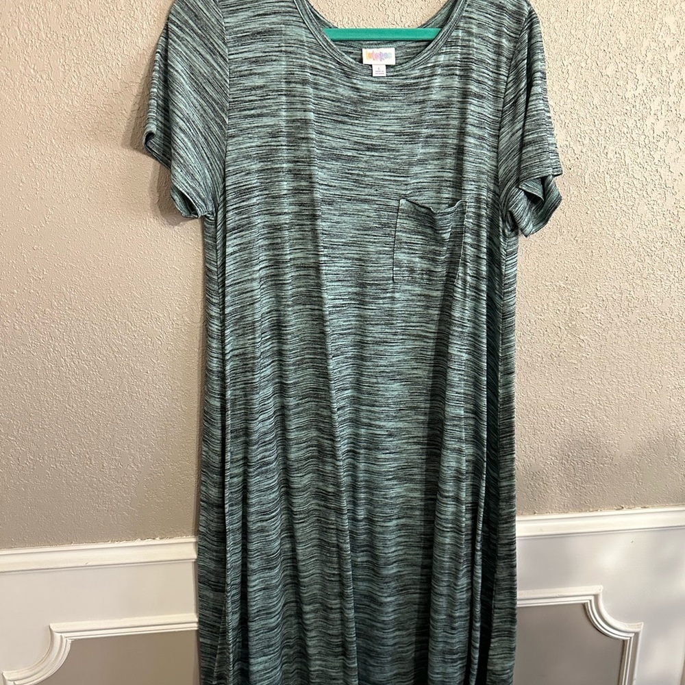 Lularoe Carly Green Striped Women's Dress